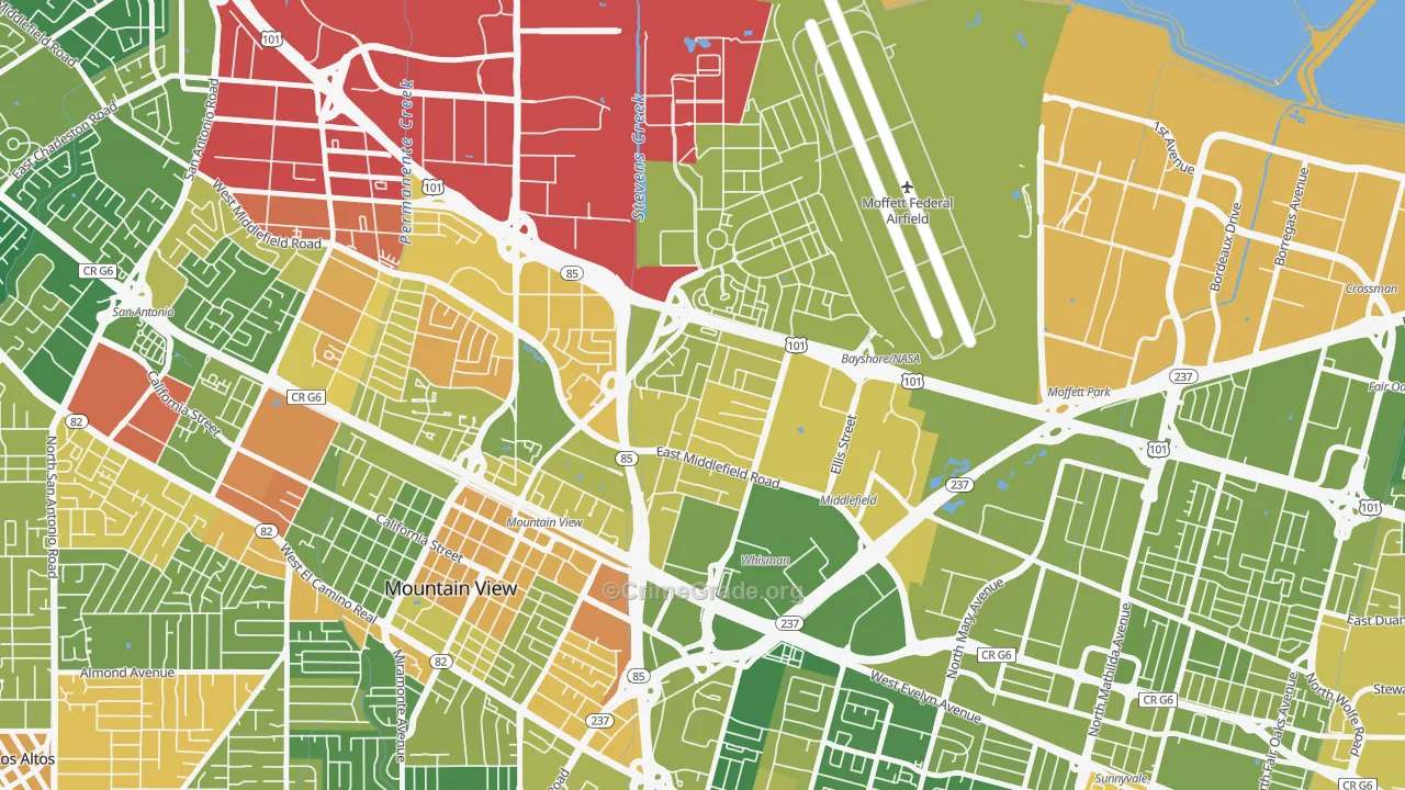 North Whisman, Mountain View, CA Map of Vehicle Theft Rates
