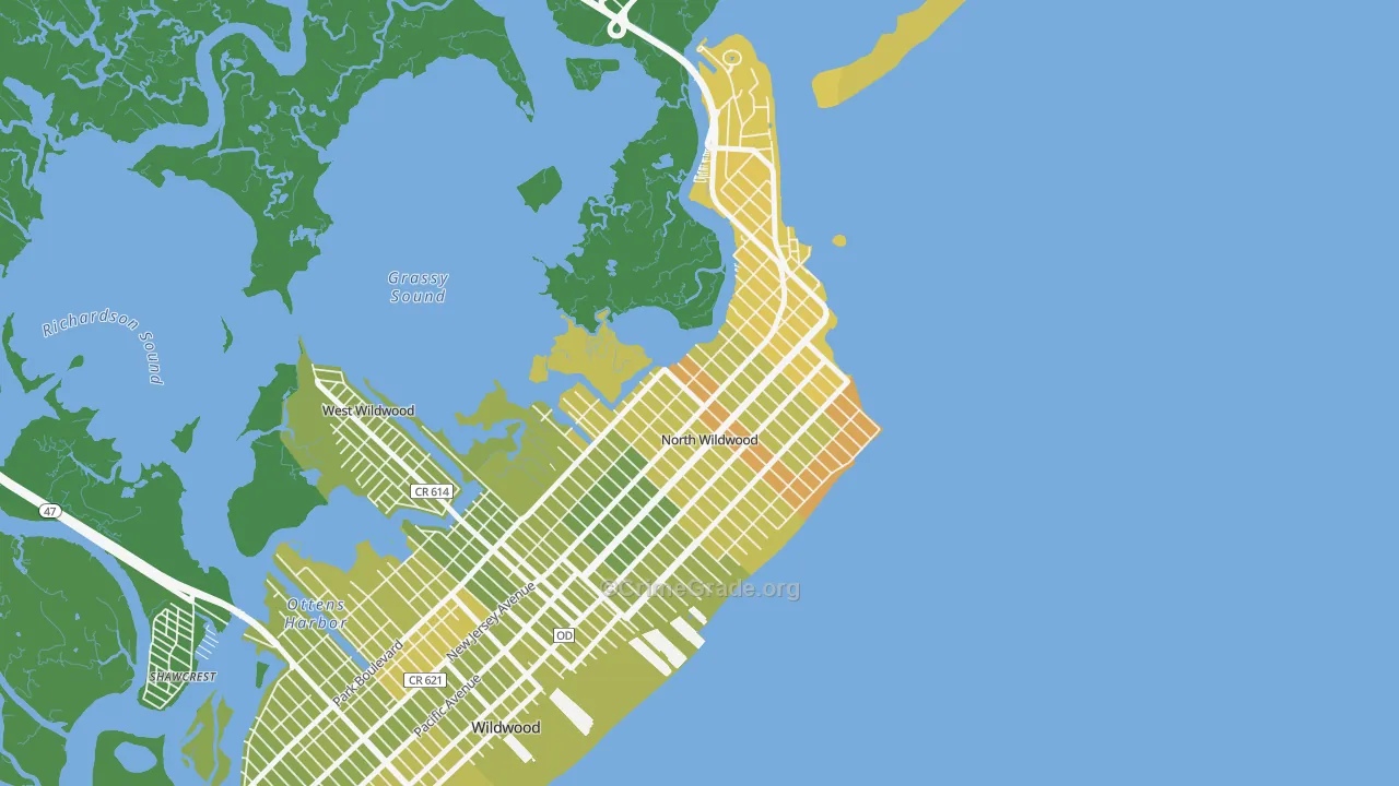 North Wildwood, NJ Map of Vehicle Theft Rates
