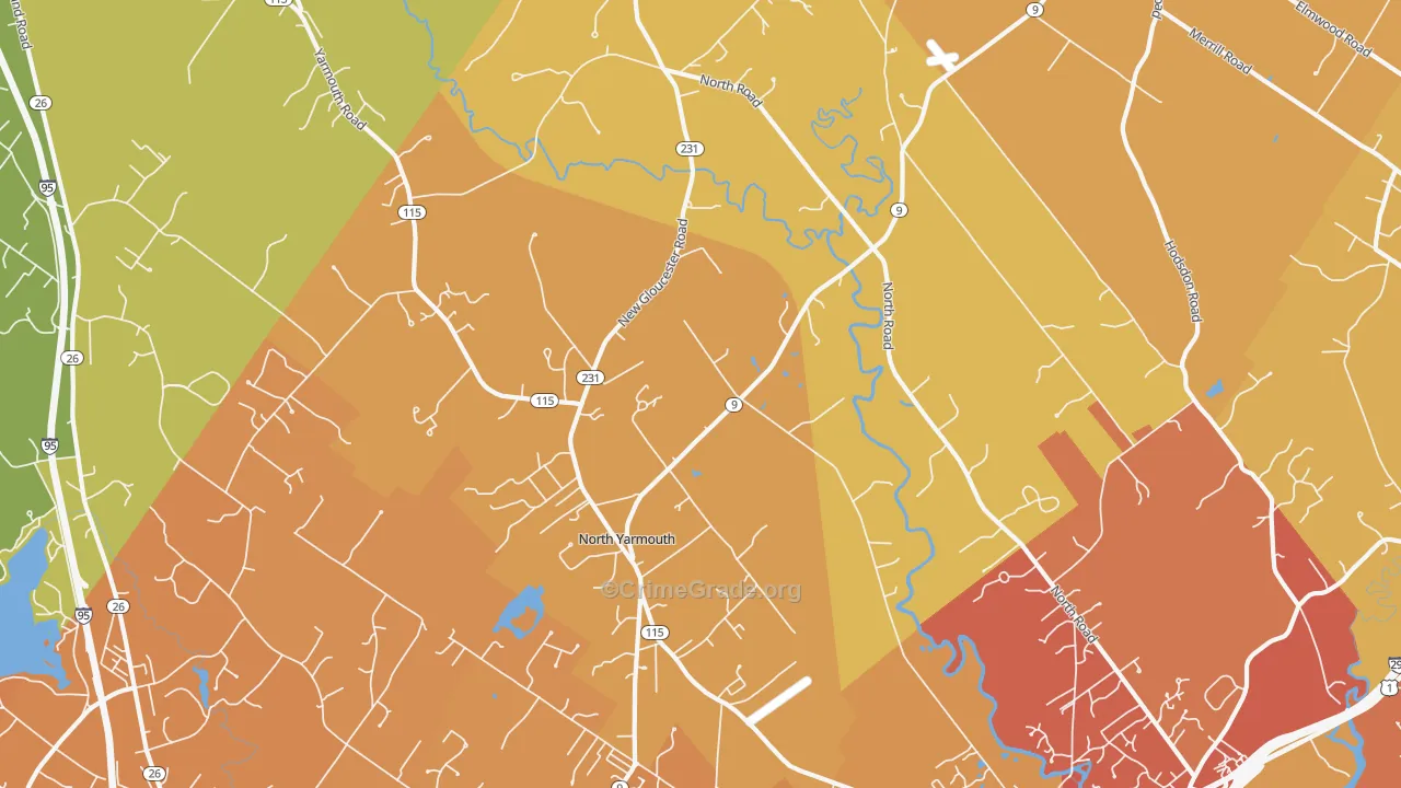 North Yarmouth, ME Map of Vehicle Theft Rates