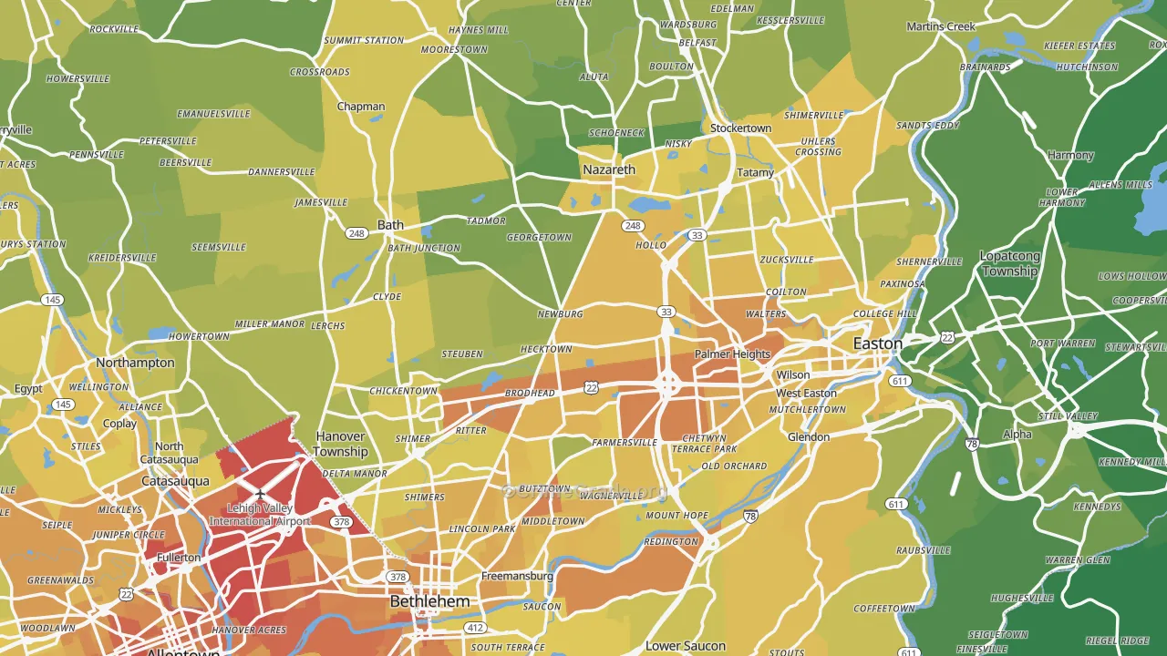 Northampton County, PA Map of Vehicle Theft Rates