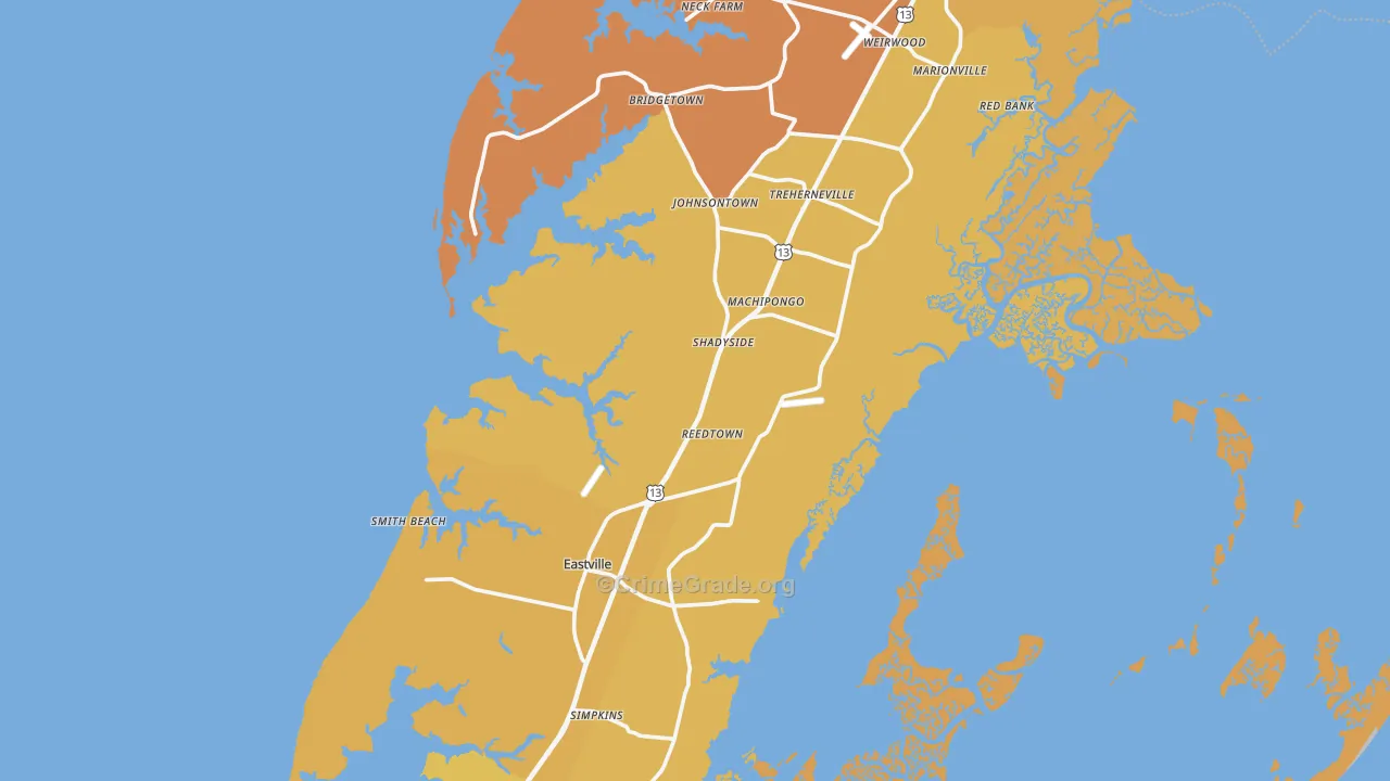 Northampton County, VA Map of Vehicle Theft Rates