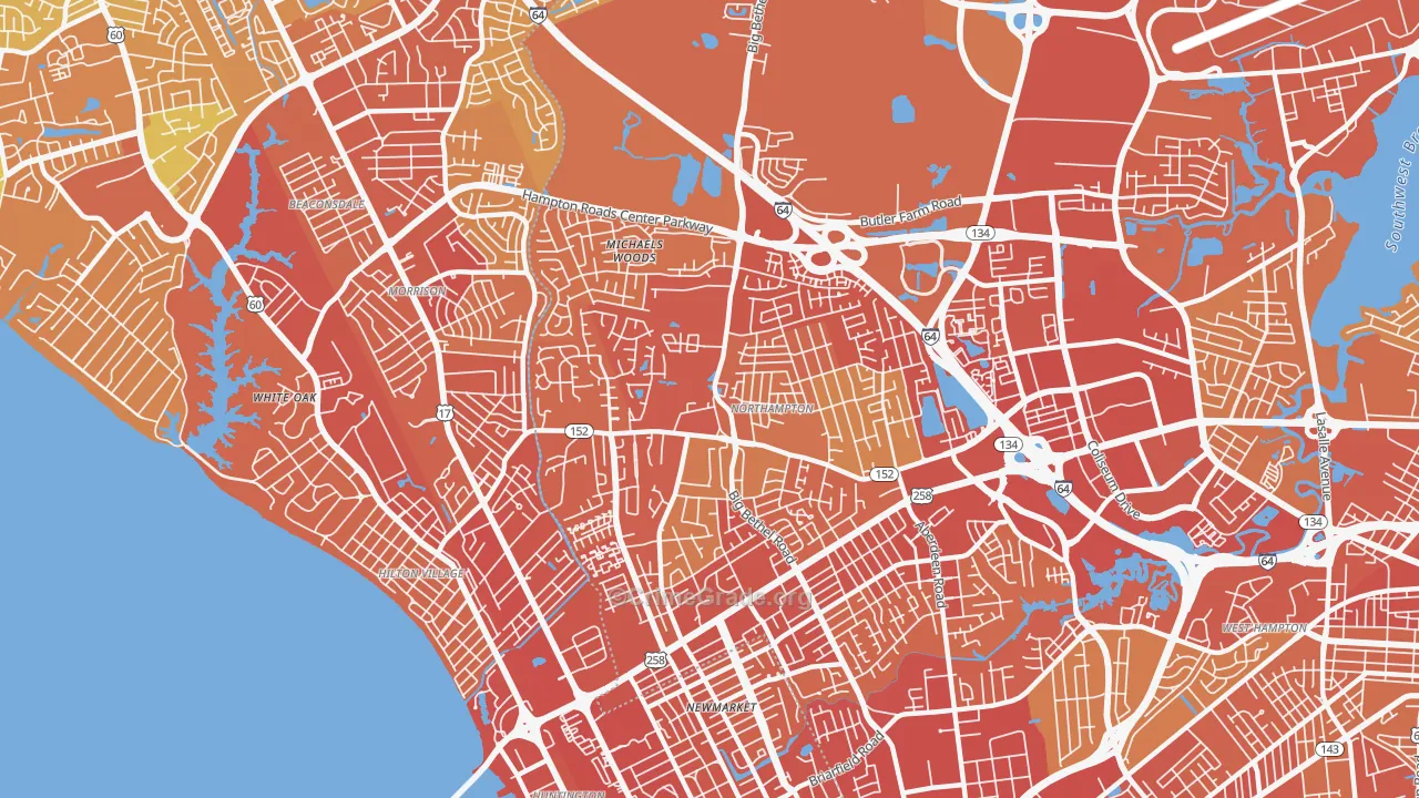Northampton, Hampton, VA Map of Vehicle Theft Rates