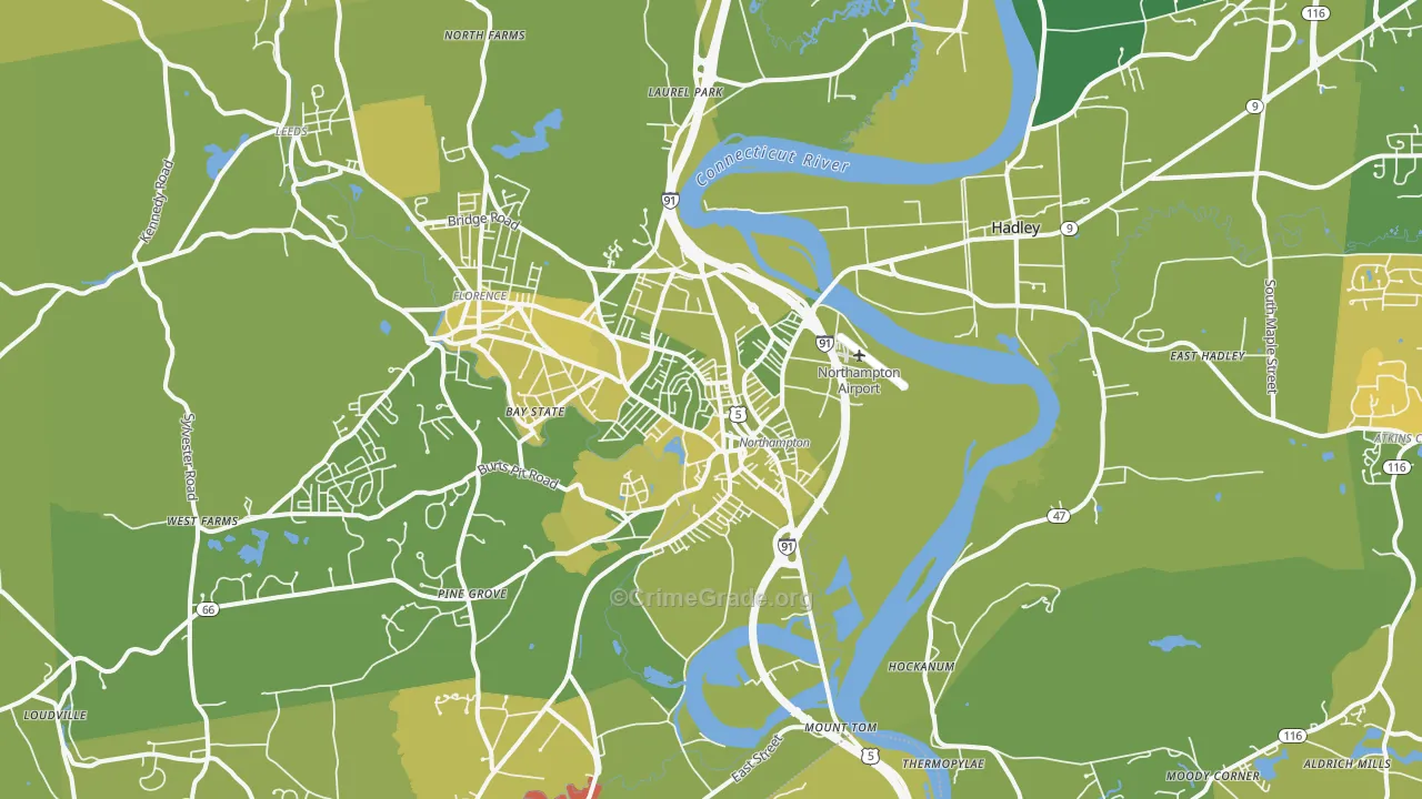 Northampton, MA Map of Vehicle Theft Rates