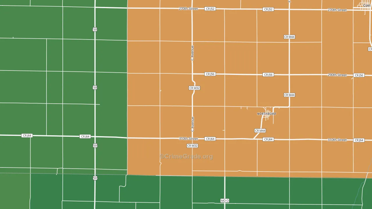 Northboro, IA Map of Vehicle Theft Rates