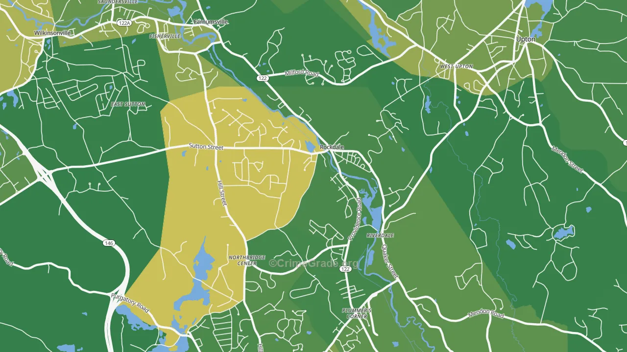 Northbridge, MA Map of Vehicle Theft Rates