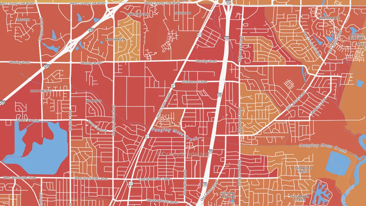 Northbrook, Jackson, MS Map of Vehicle Theft Rates