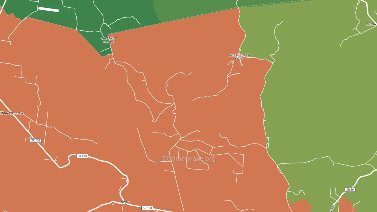 Northcutts Cove, TN Map of Vehicle Theft Rates