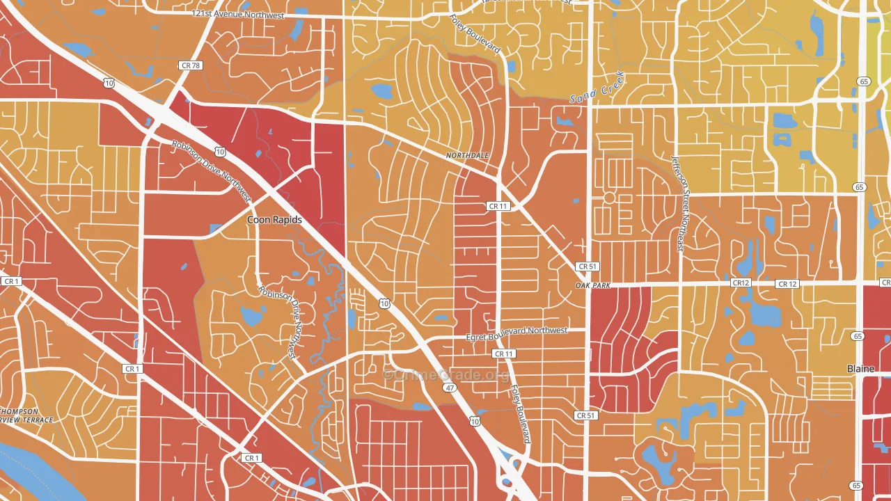 Northdale, Coon Rapids, MN Map of Vehicle Theft Rates