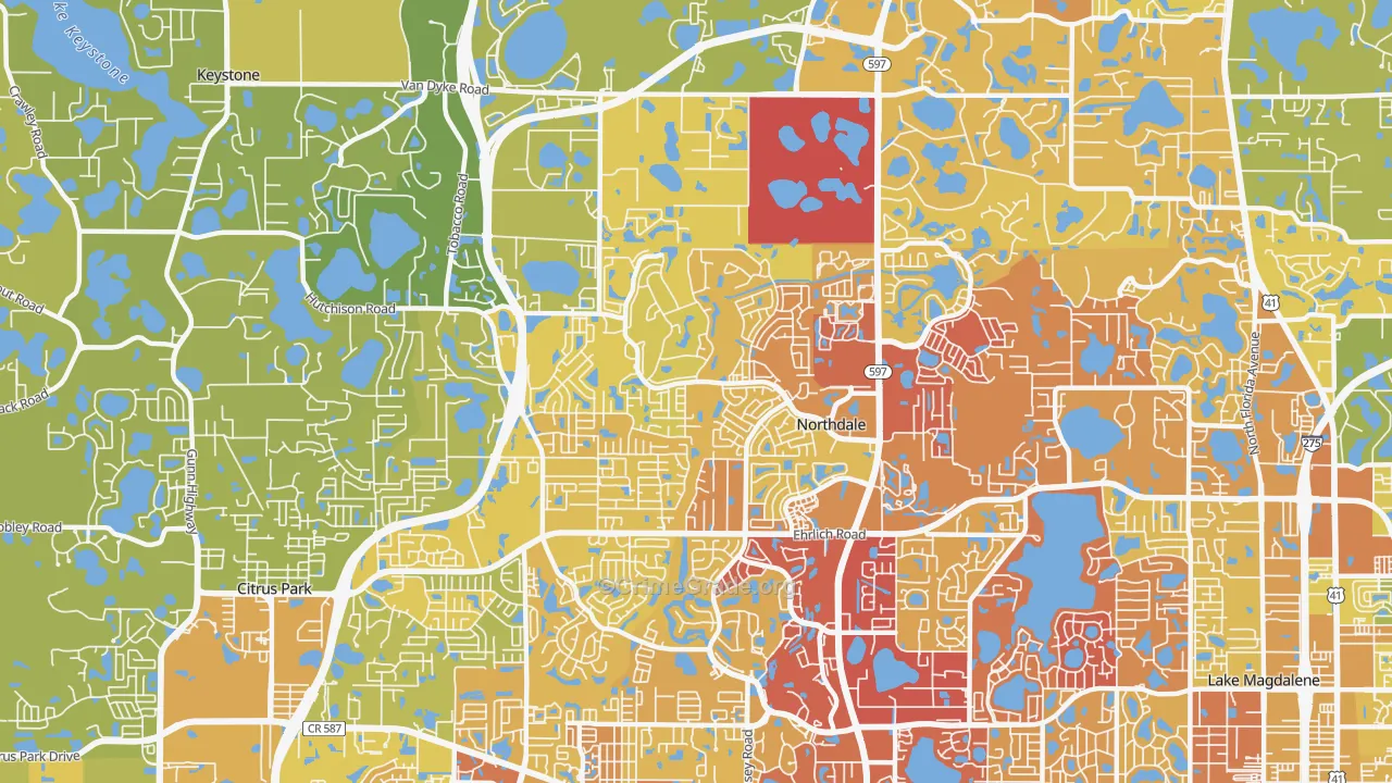 Northdale, FL Map of Vehicle Theft Rates