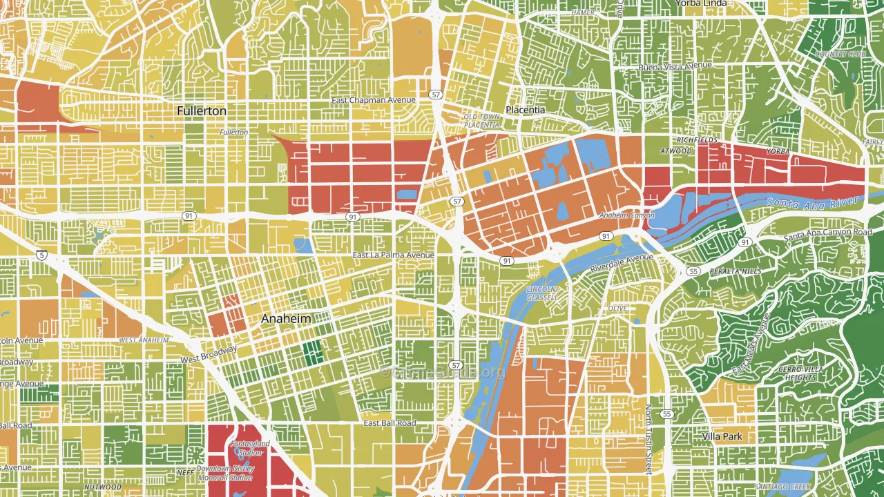 Northeast, Anaheim, CA Map of Vehicle Theft Rates