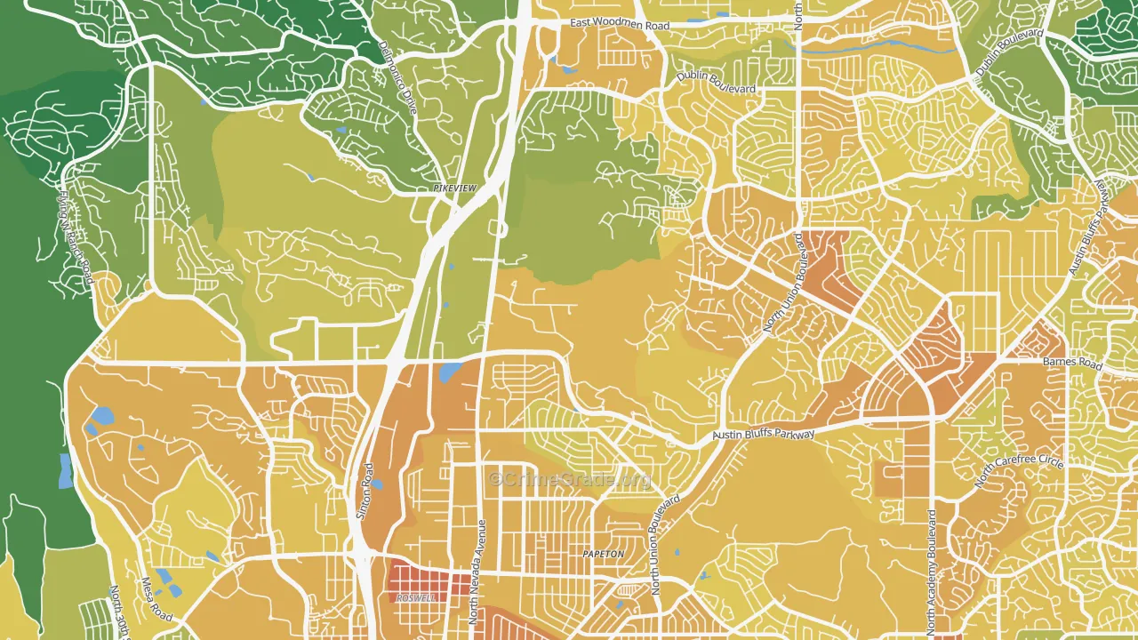 Northeast Colorado Springs, Colorado Springs, CO Map of Vehicle Theft Rates