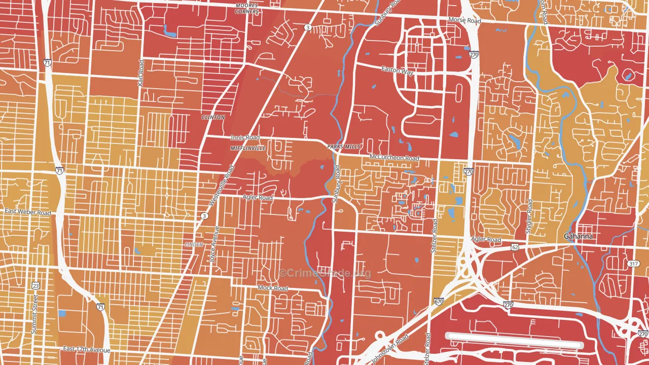 Northeast, Columbus, OH Map of Vehicle Theft Rates