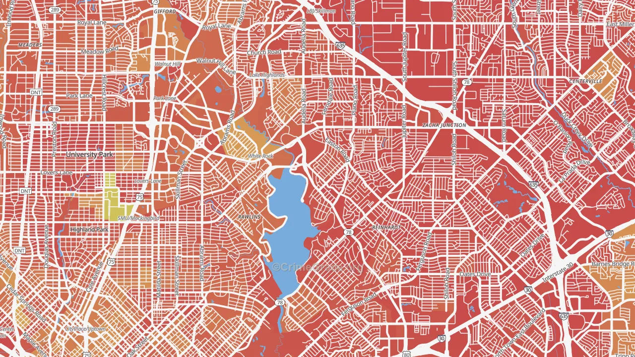 Northeast Dallas-White Rock, Dallas, TX Map of Vehicle Theft Rates