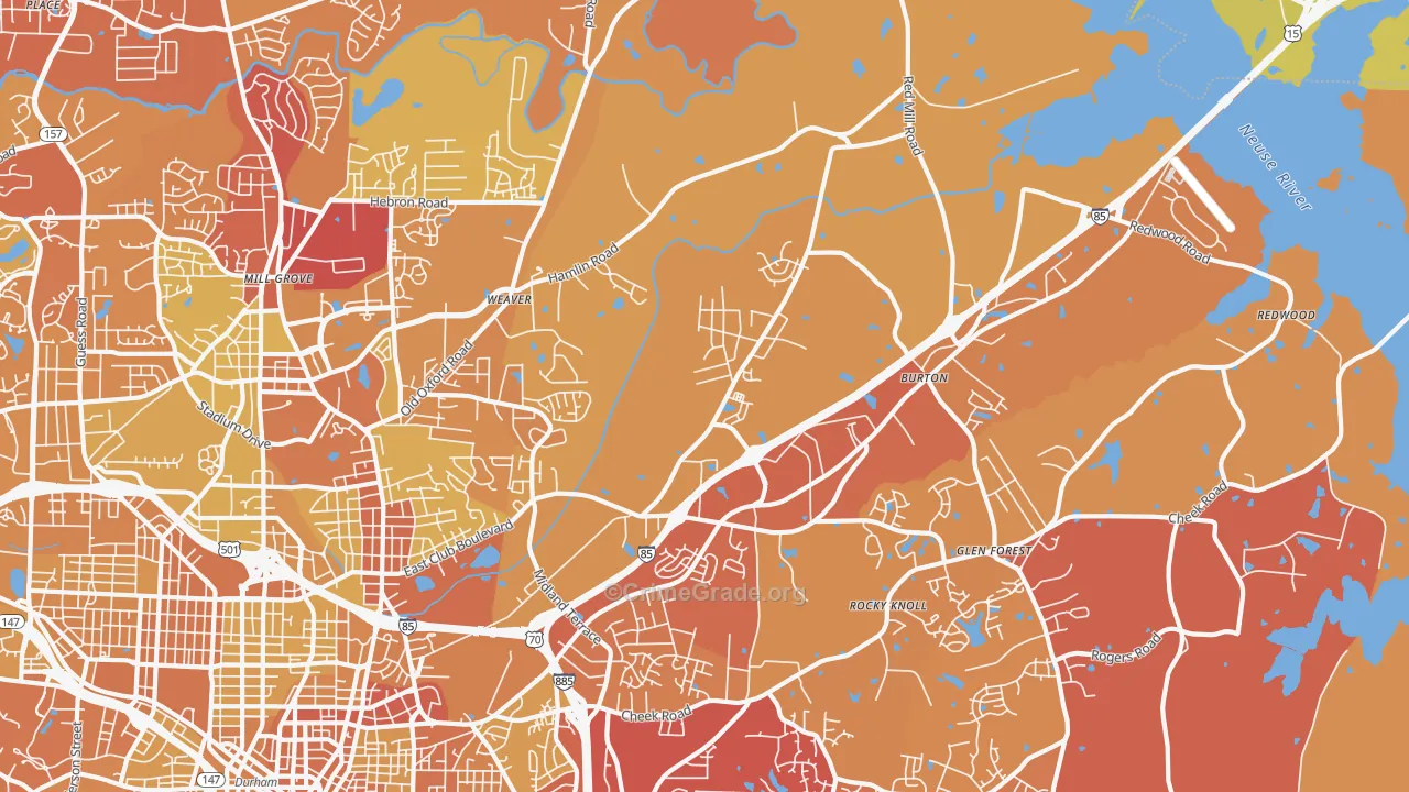 Northeast Durham, Durham, NC Map of Vehicle Theft Rates