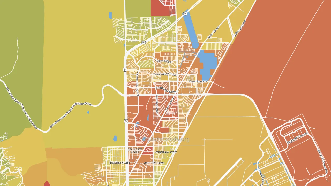 Northeast, El Paso, TX Map of Vehicle Theft Rates