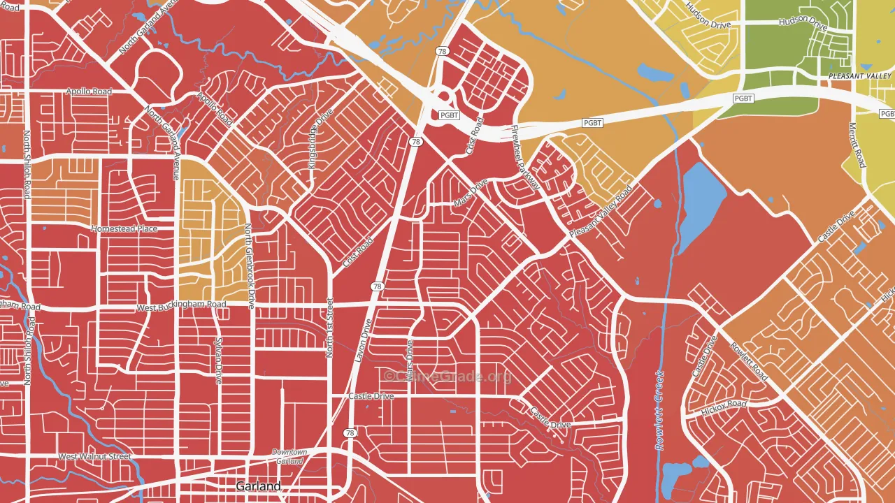 Northeast Garland, Garland, TX Map of Vehicle Theft Rates