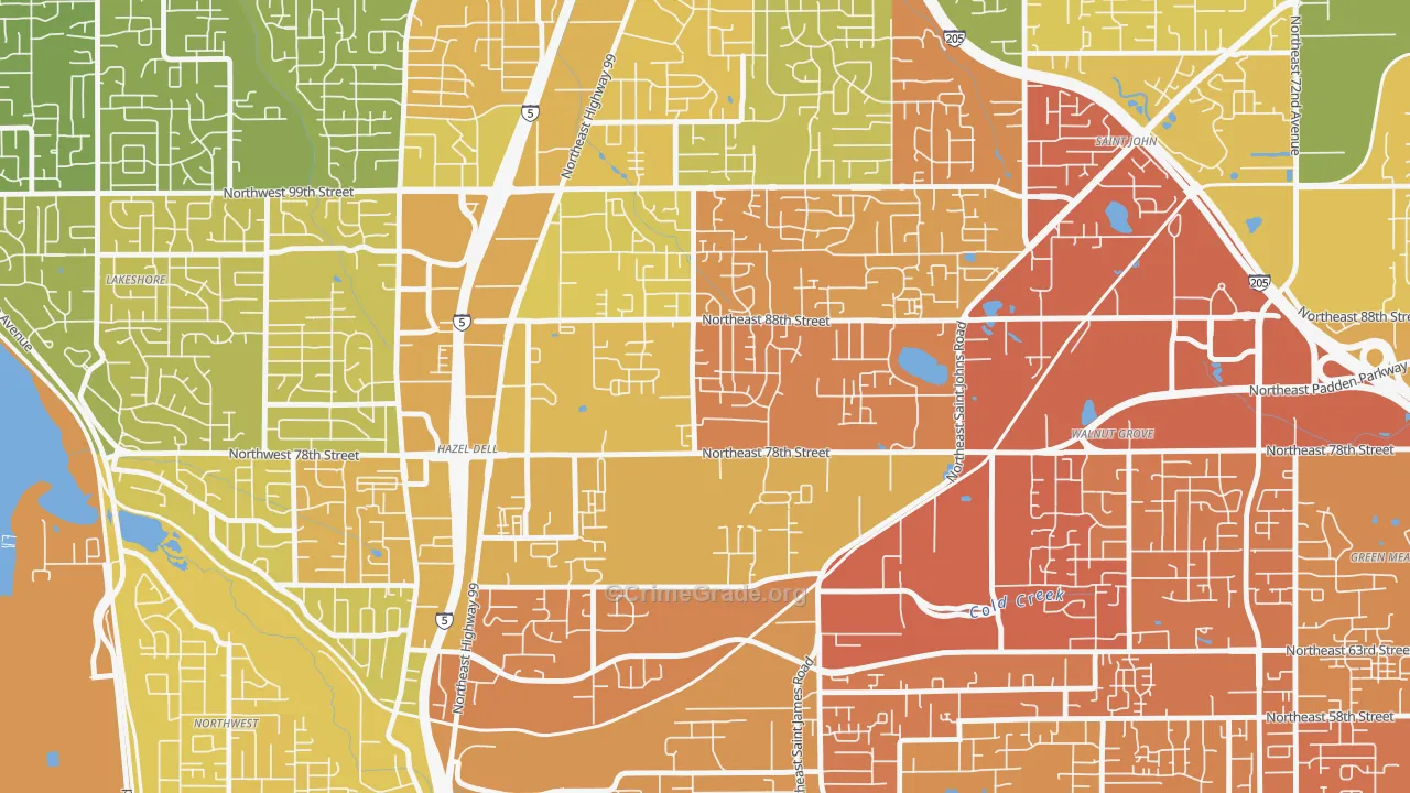 Northeast Hazel Dell, Hazel Dell, WA Map of Vehicle Theft Rates