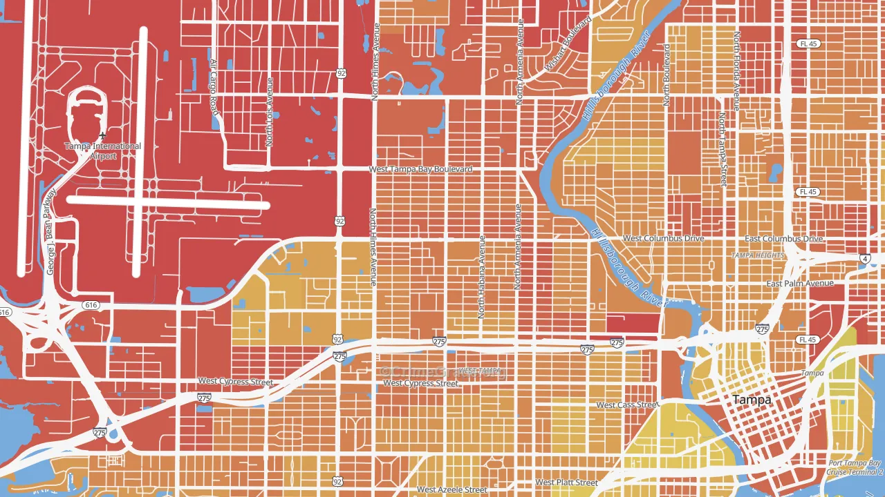 Northeast MacFarlane, Tampa, FL Map of Vehicle Theft Rates