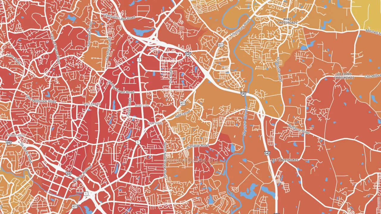 Northeast Raleigh, Raleigh, NC Map of Vehicle Theft Rates