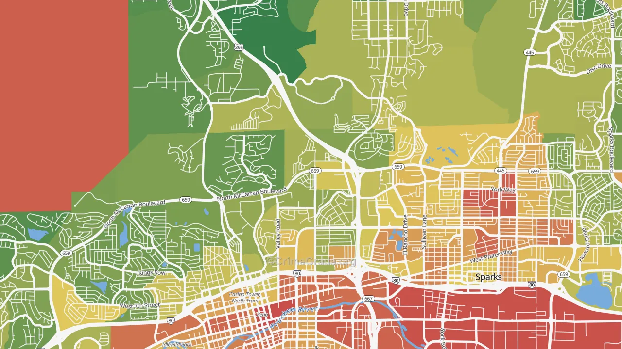 Northeast, Reno, NV Map of Vehicle Theft Rates