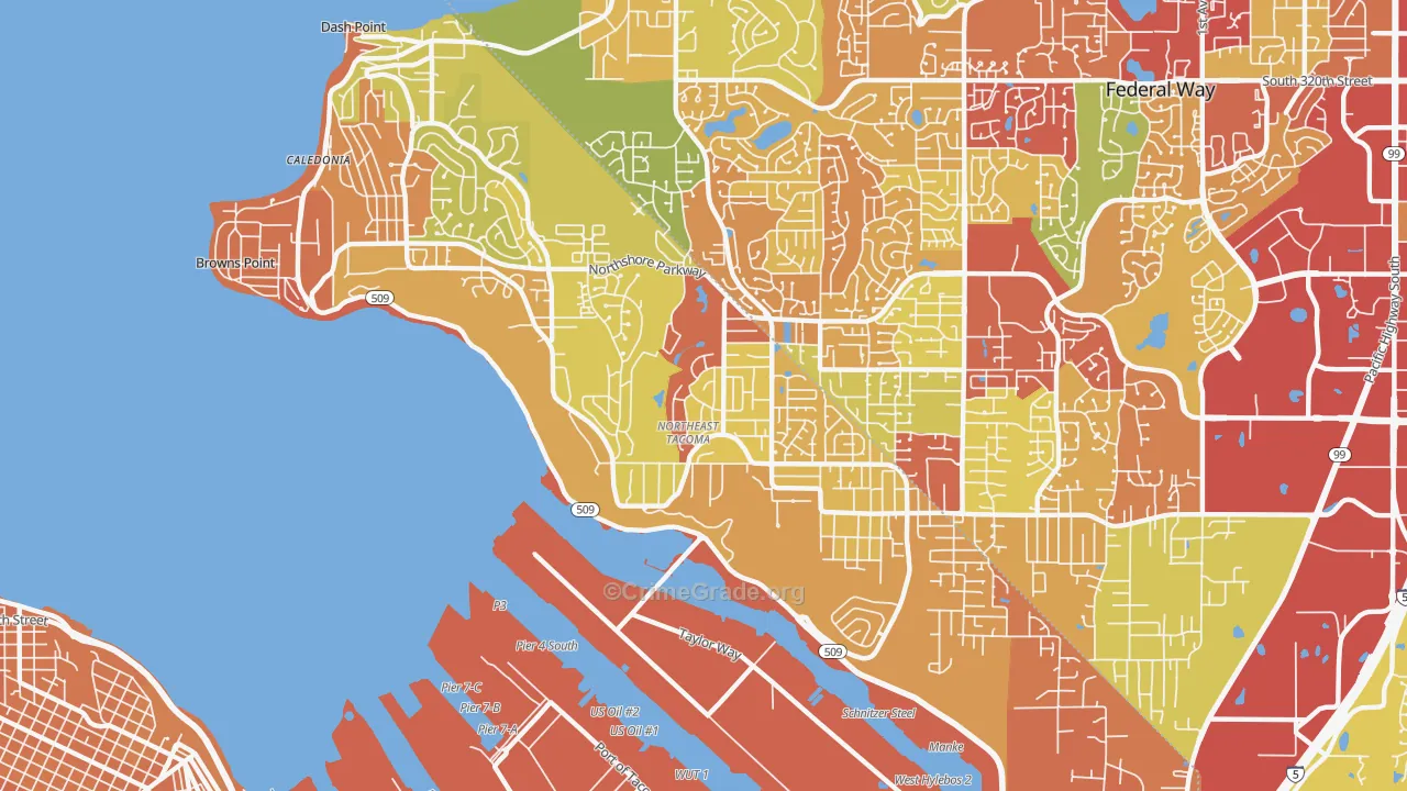 Northeast Tacoma, Tacoma, WA Map of Vehicle Theft Rates