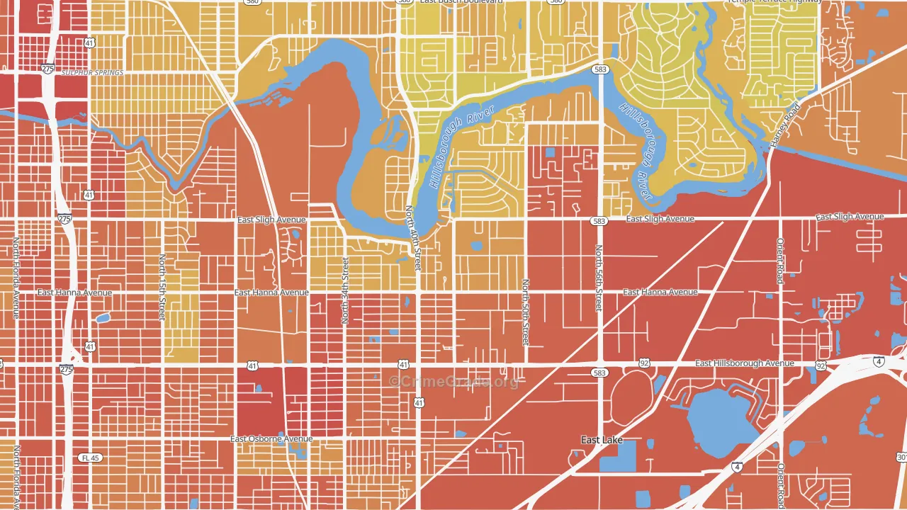 Northeast, Tampa, FL Map of Vehicle Theft Rates