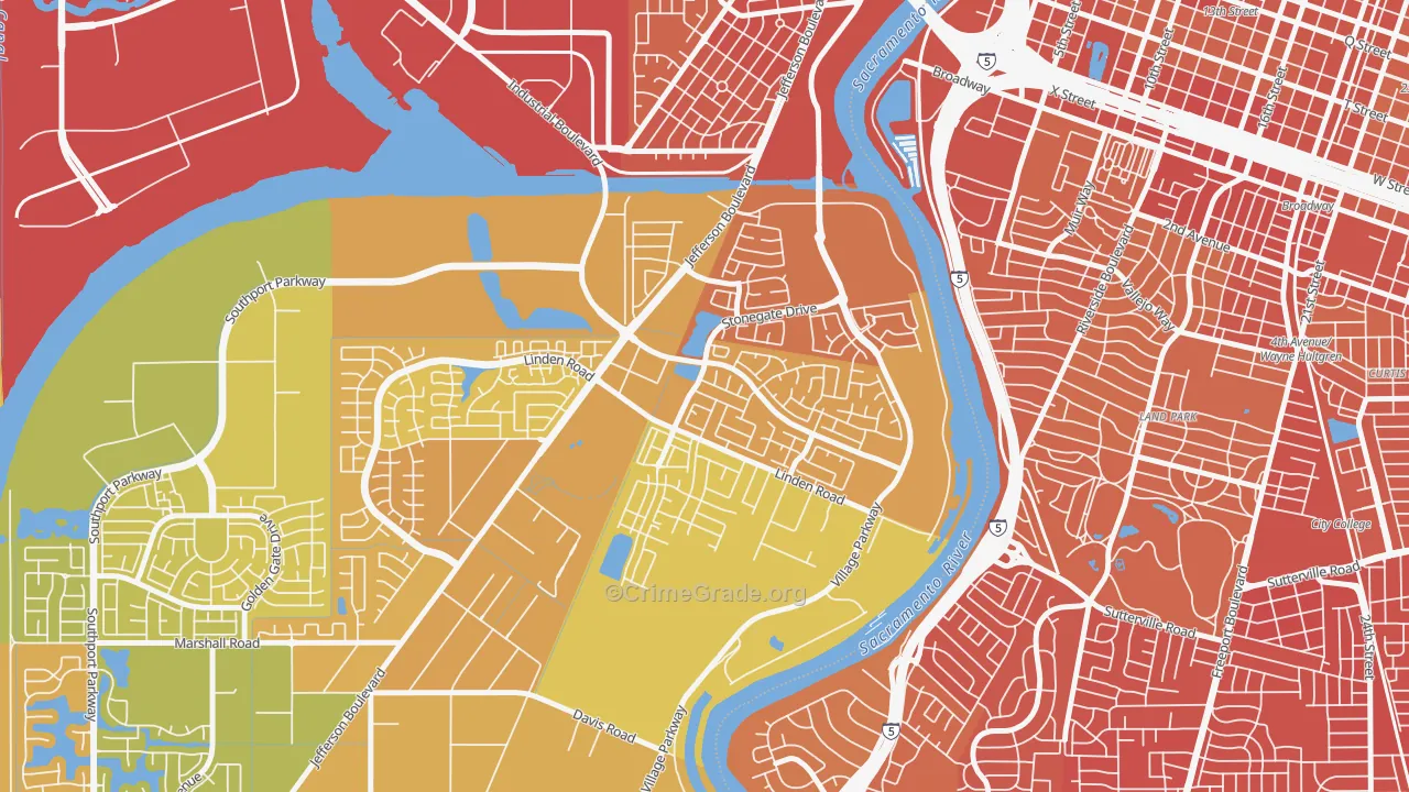 Northeast Village, West Sacramento, CA Map of Vehicle Theft Rates