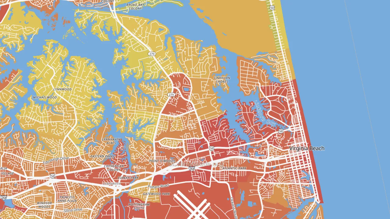 Northeast, Virginia Beach, VA Map of Vehicle Theft Rates
