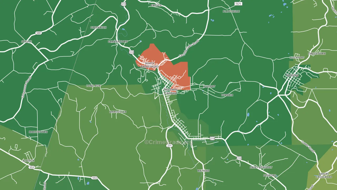 Northern Cambria, PA Map of Vehicle Theft Rates