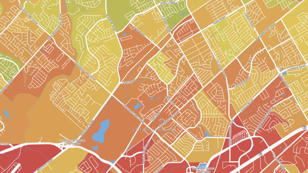 Northern Hills, San Antonio, TX Map of Vehicle Theft Rates