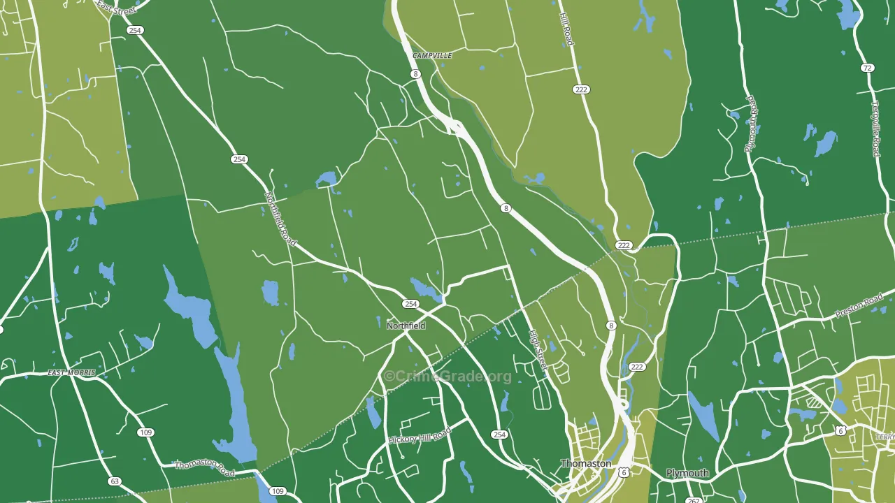 Northfield, CT Map of Vehicle Theft Rates