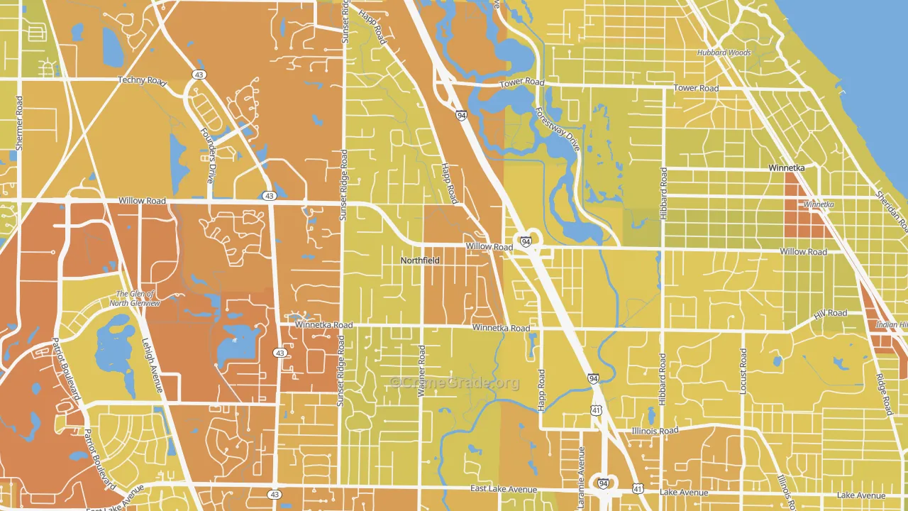 Northfield, IL Map of Vehicle Theft Rates