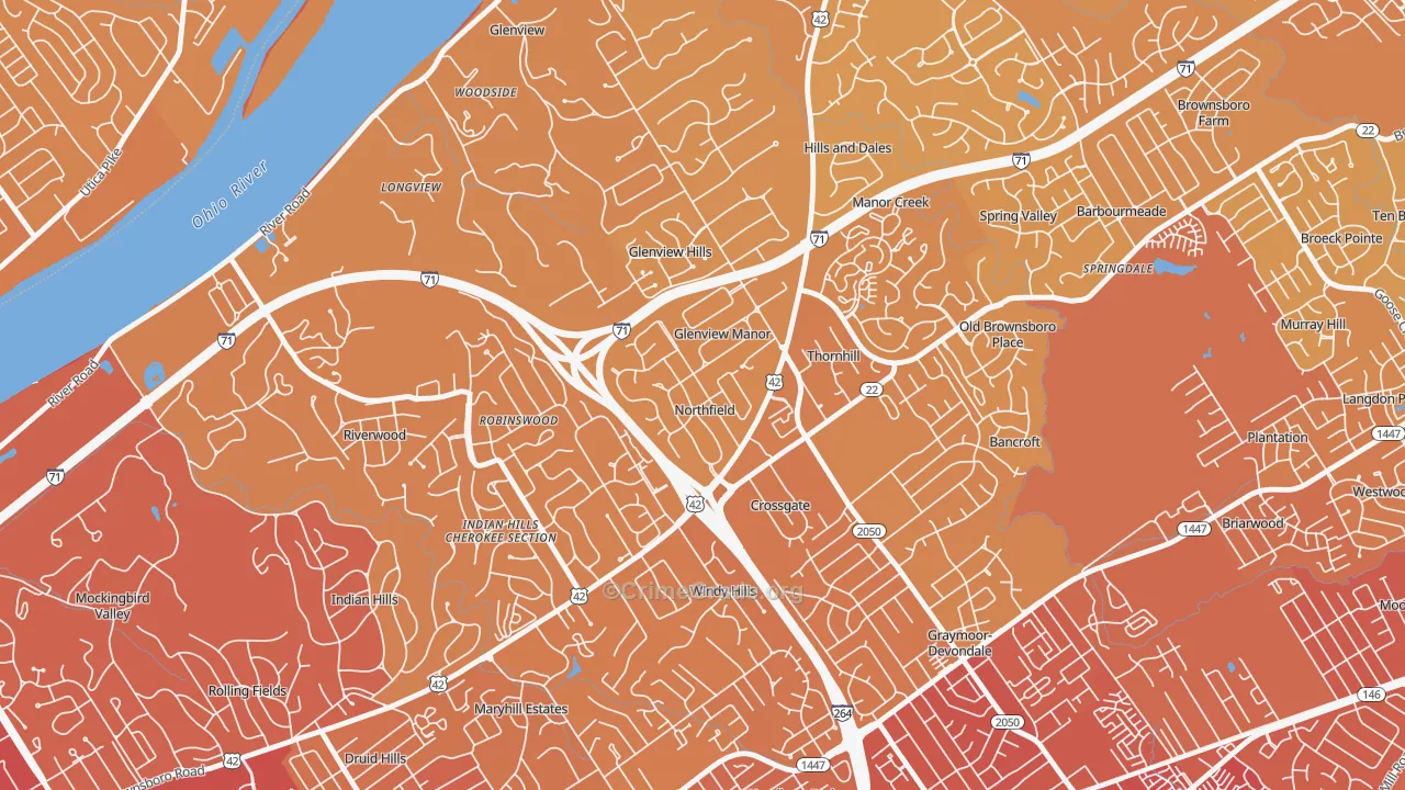 Northfield, KY Map of Vehicle Theft Rates