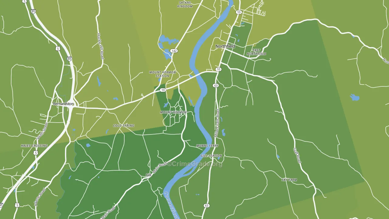 Northfield, MA Map of Vehicle Theft Rates