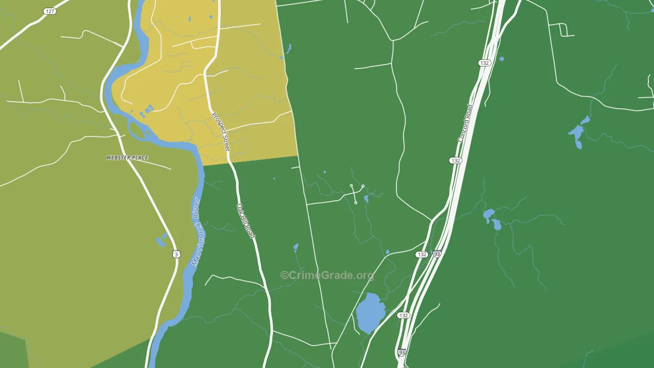 Northfield, NH Map of Vehicle Theft Rates