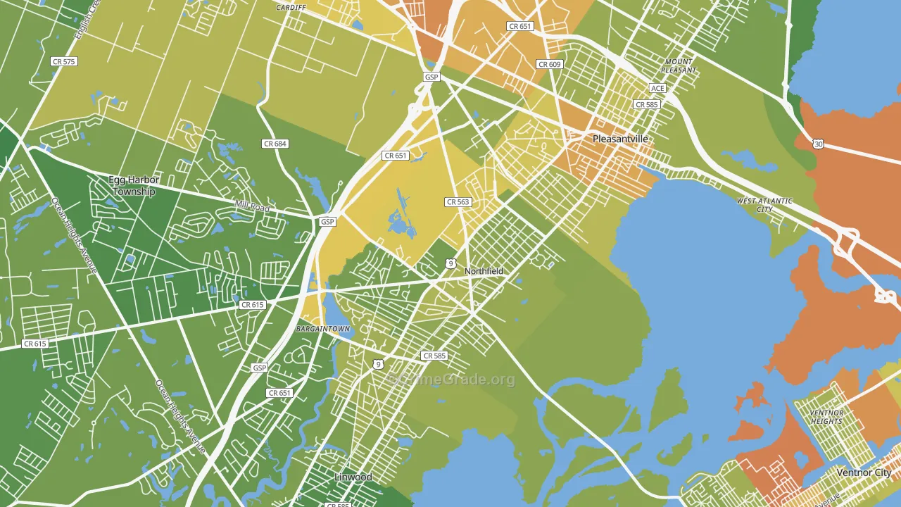 Northfield, NJ Map of Vehicle Theft Rates