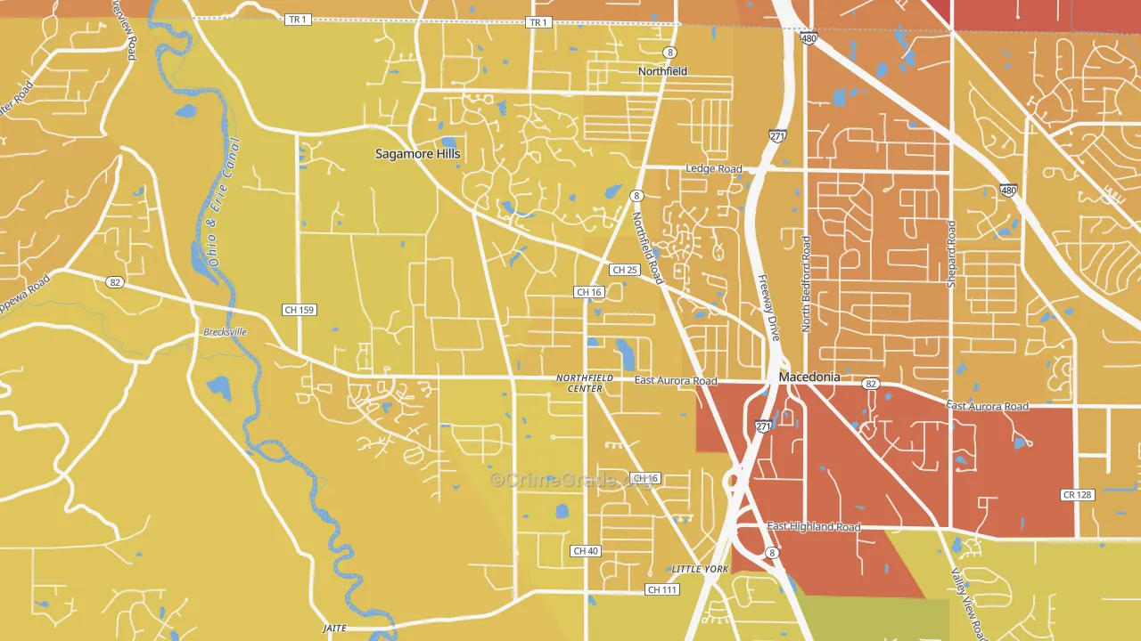 Northfield, OH Map of Vehicle Theft Rates