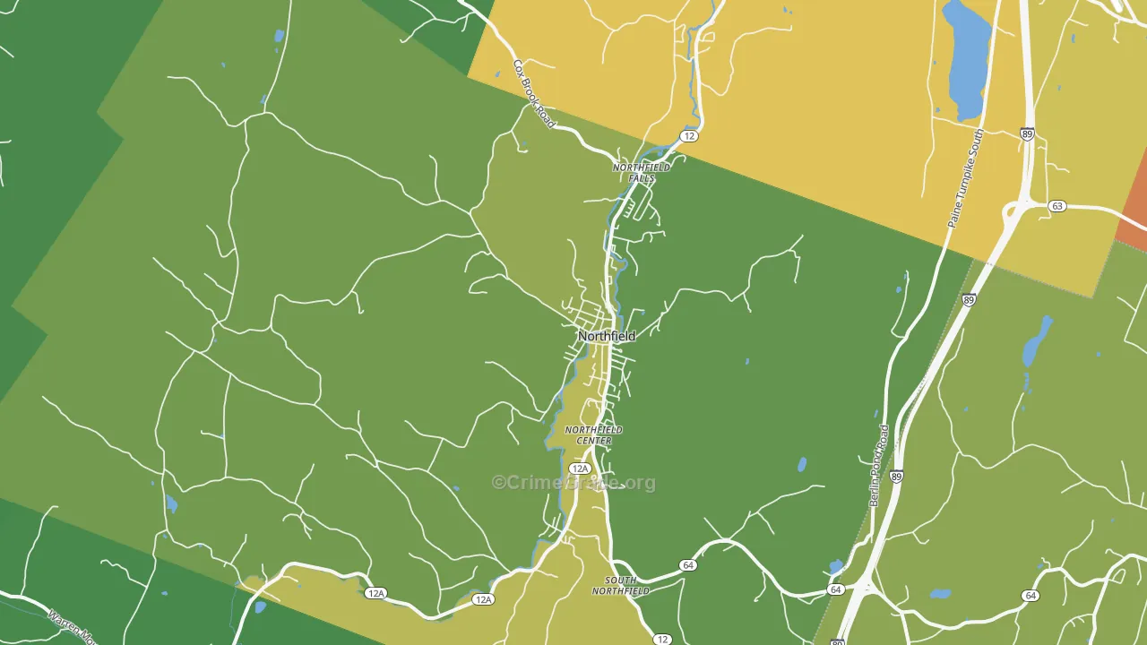 Northfield, VT Map of Vehicle Theft Rates