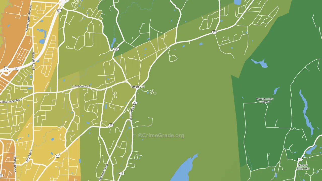Northford, CT Map of Vehicle Theft Rates