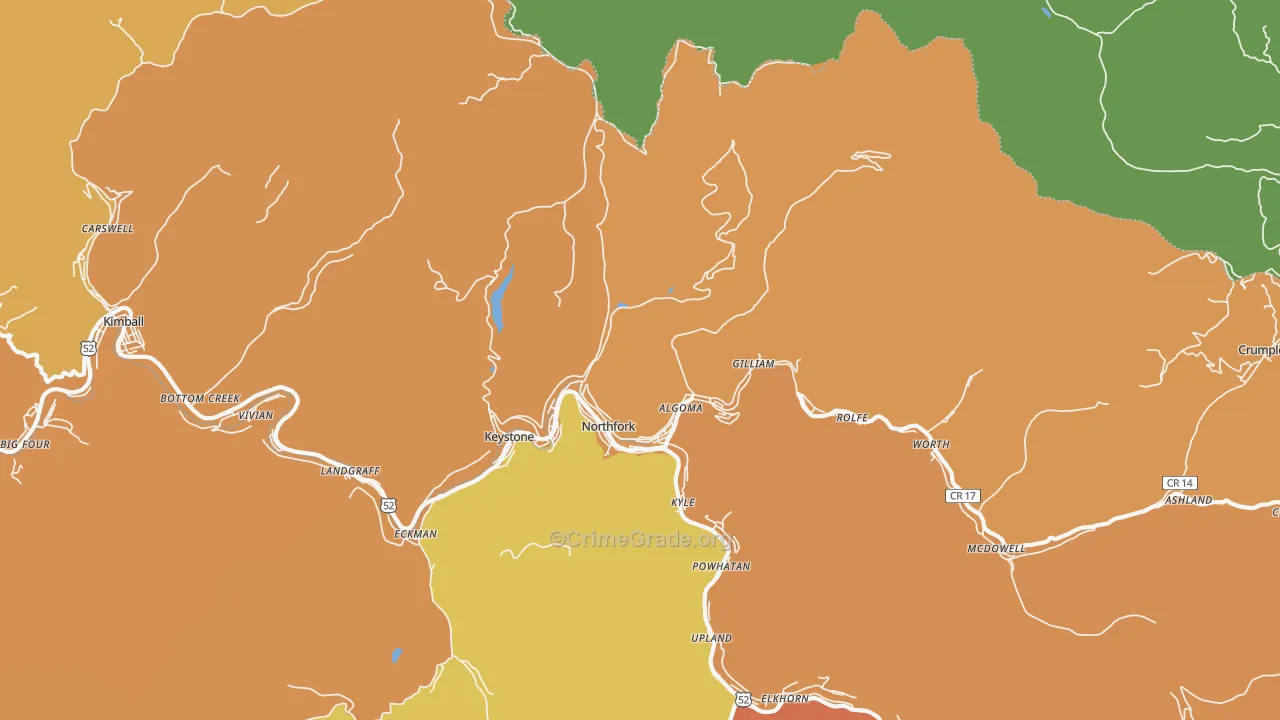 Northfork, WV Map of Vehicle Theft Rates
