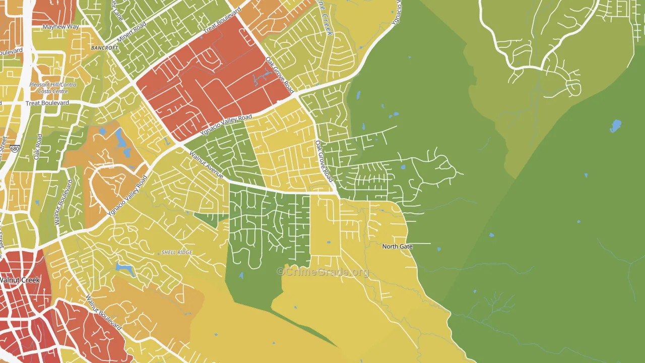 Northgate Area, Walnut Creek, CA Map of Vehicle Theft Rates