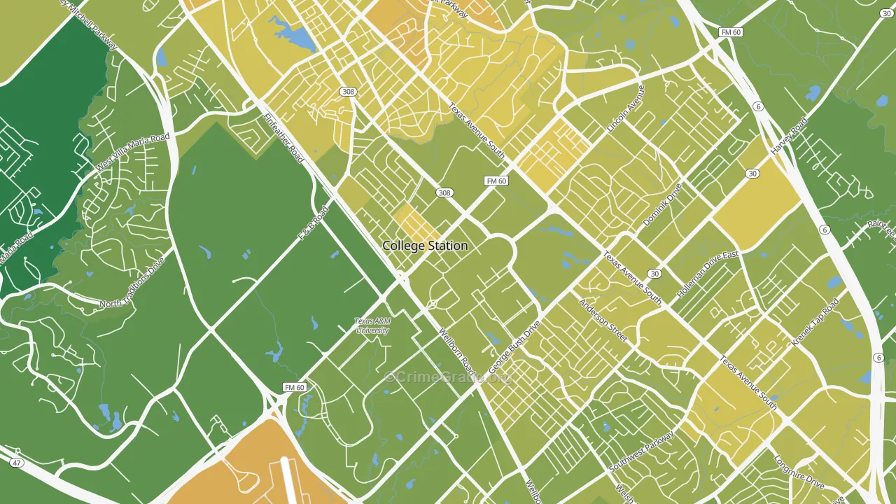 Northgate, College Station, TX Map of Vehicle Theft Rates