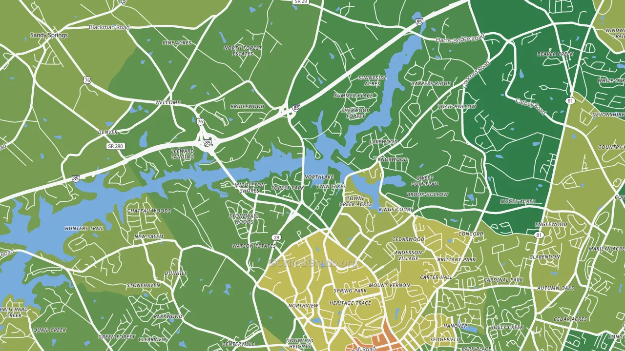 Northlake, SC Map of Vehicle Theft Rates