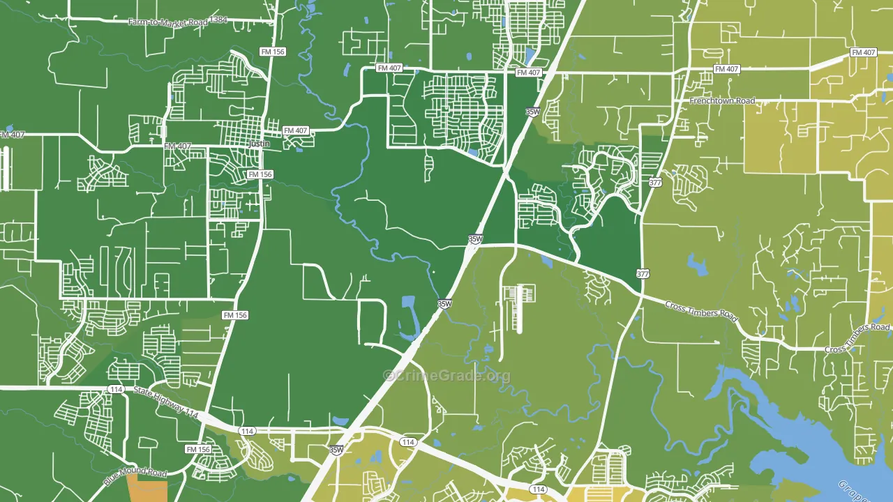 Northlake, TX Map of Vehicle Theft Rates