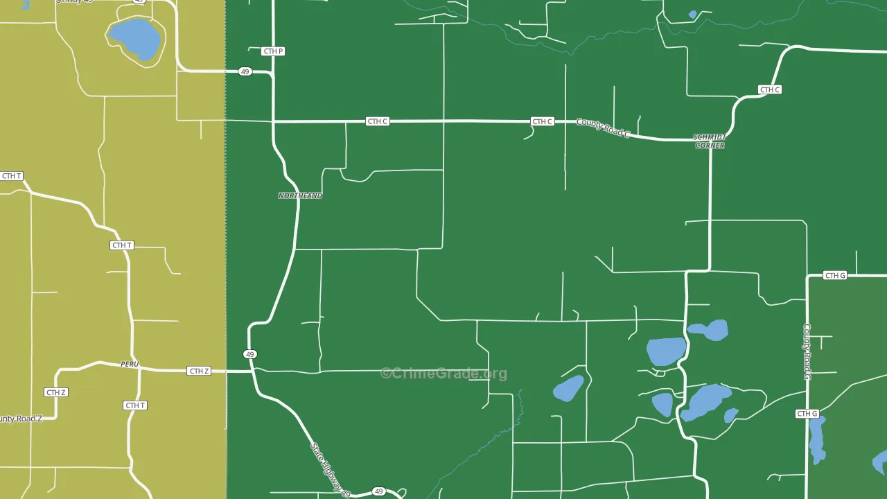 Northland, WI Map of Vehicle Theft Rates