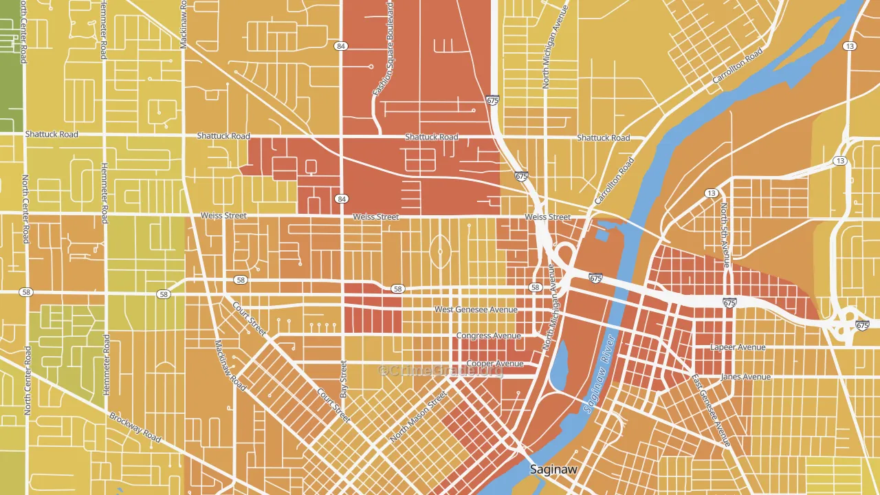 Northmoor, Saginaw, MI Map of Vehicle Theft Rates