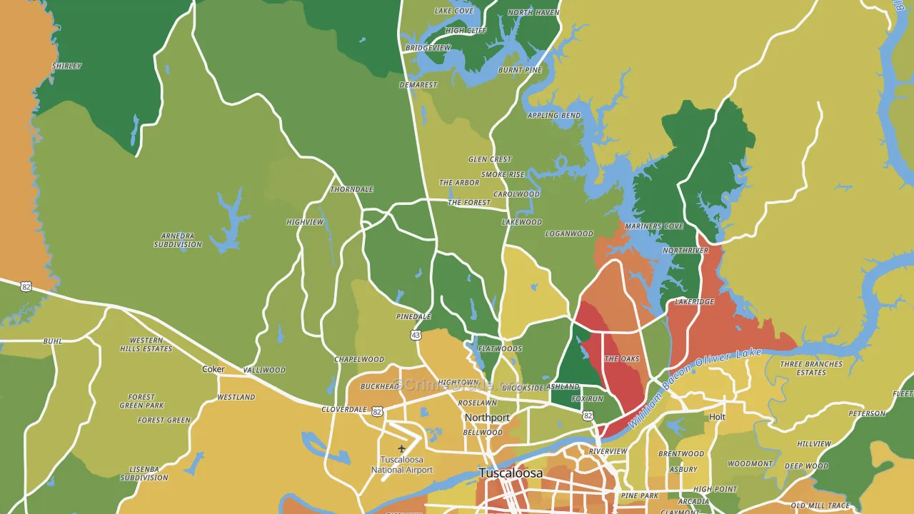 Northport, AL Map of Vehicle Theft Rates