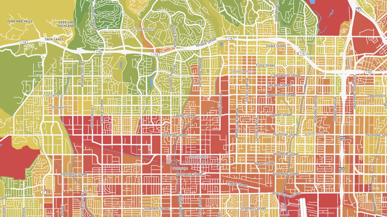 Northridge, CA Map of Vehicle Theft Rates