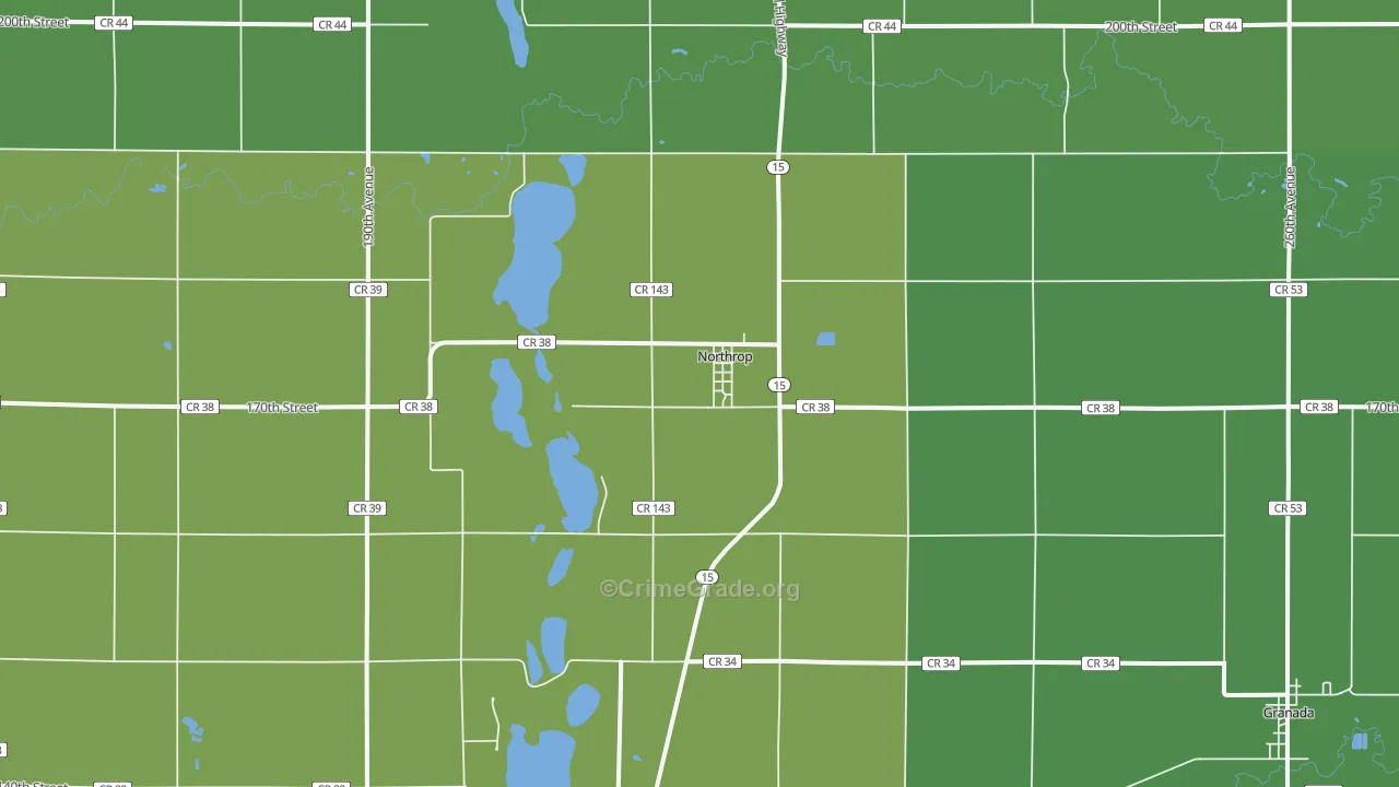 Northrop, MN Map of Vehicle Theft Rates
