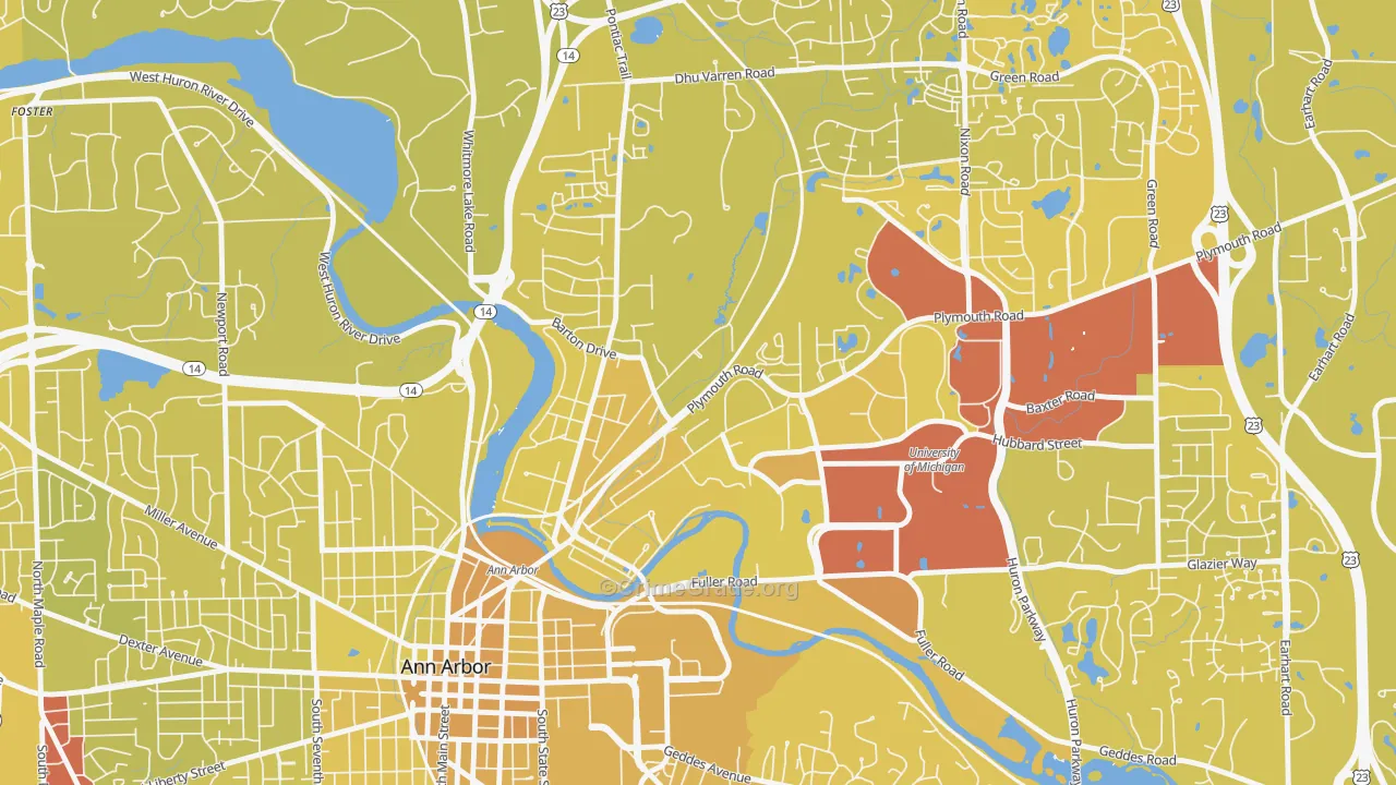 Northside Ann Arbor, Ann Arbor, MI Map of Vehicle Theft Rates